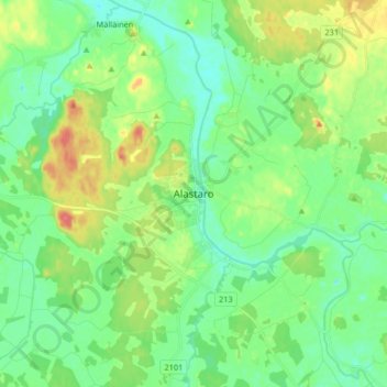 Mapa topográfico Alastaro, altitud, relieve