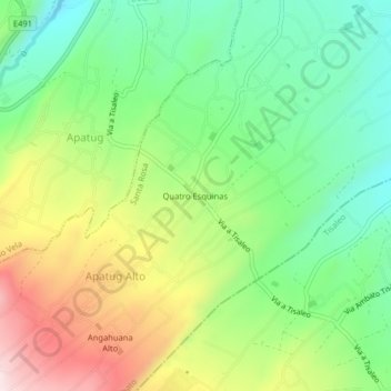 Mapa topográfico Quatro Esquinas, altitud, relieve