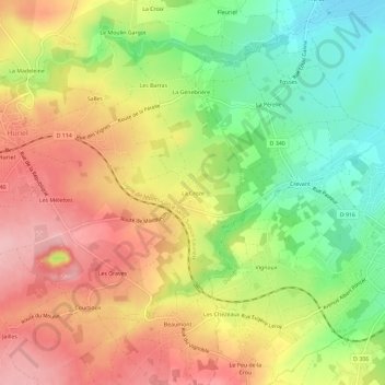 Mapa topográfico La Croze, altitud, relieve