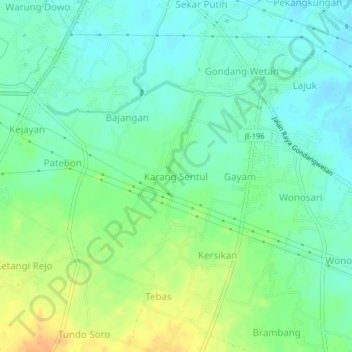 Mapa topográfico Karang Sentul, altitud, relieve