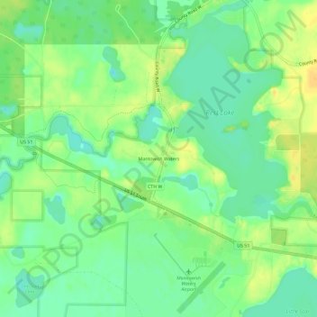 Mapa topográfico Mantowish Waters, altitud, relieve