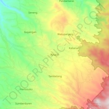 Mapa topográfico Krucil, altitud, relieve