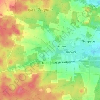 Mapa topográfico Nausen, altitud, relieve