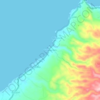 Mapa topográfico Guiwanon, altitud, relieve