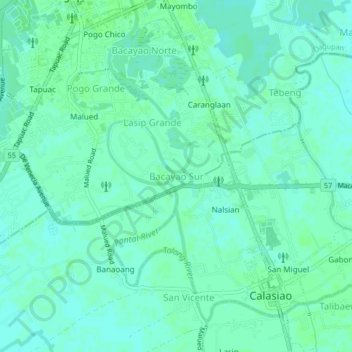 Mapa topográfico Bacayao Sur, altitud, relieve