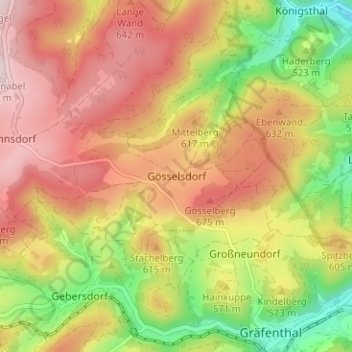 Mapa topográfico Gösselsdorf, altitud, relieve