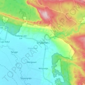 Mapa topográfico Singgahan, altitud, relieve