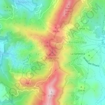 Mapa topográfico Monte Capannello, altitud, relieve