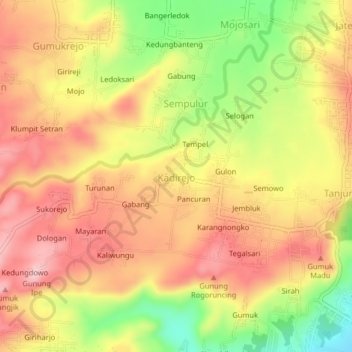 Mapa topográfico Kadirejo, altitud, relieve