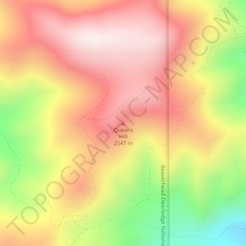 Mapa topográfico Queens Hill, altitud, relieve