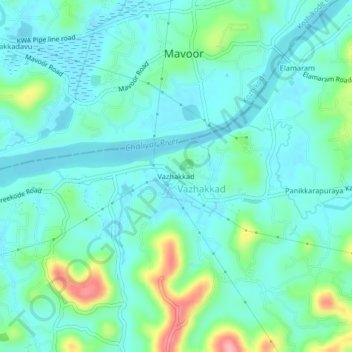 Mapa topográfico Vazhakkad, altitud, relieve