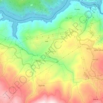 Mapa topográfico Ruivães, altitud, relieve