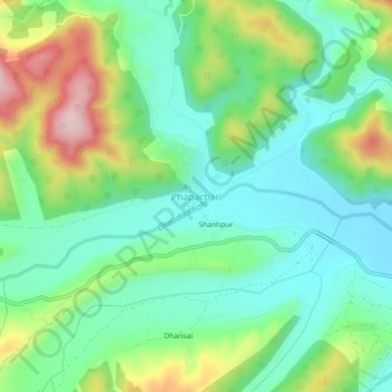Mapa topográfico Phaparbari, altitud, relieve