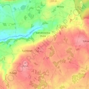 Mapa topográfico Jelonko, altitud, relieve