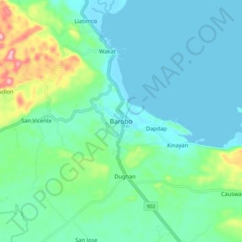 Mapa topográfico Barobo, altitud, relieve