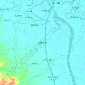 Mapa topográfico Bugallon, altitud, relieve