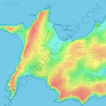 Mapa topográfico Le Cosquer, altitud, relieve
