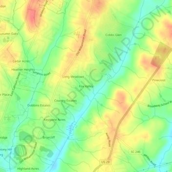 Mapa topográfico Fox Valley, altitud, relieve