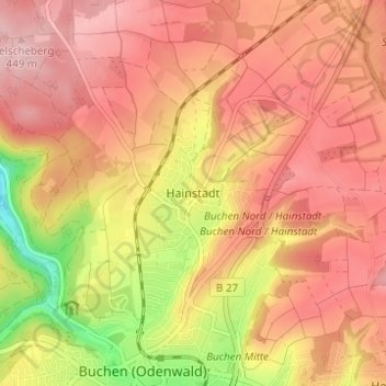 Mapa topográfico Hainstadt, altitud, relieve