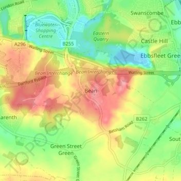Mapa topográfico Bean, altitud, relieve