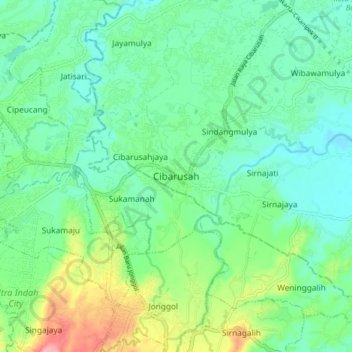 Mapa topográfico Cibarusah, altitud, relieve