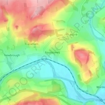 Mapa topográfico Fourstones, altitud, relieve