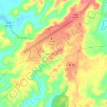 Mapa topográfico Kumbhirgram, altitud, relieve
