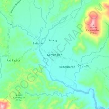 Mapa topográfico Carranglan, altitud, relieve