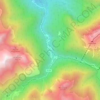 Mapa topográfico Gabas, altitud, relieve