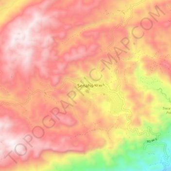 Mapa topográfico Senahú, altitud, relieve