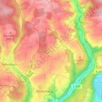 Mapa topográfico Bernbrunn, altitud, relieve