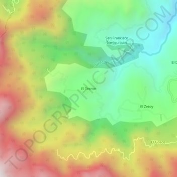 Mapa topográfico El Texme, altitud, relieve
