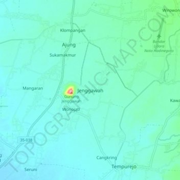 Mapa topográfico Jenggawah, altitud, relieve