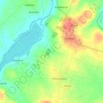 Mapa topográfico Agra de San Cosme, altitud, relieve