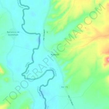 Mapa topográfico Ruidosa, altitud, relieve