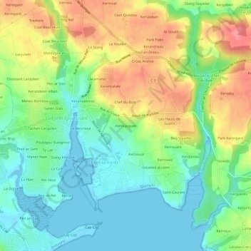 Mapa topográfico Kermarquer, altitud, relieve
