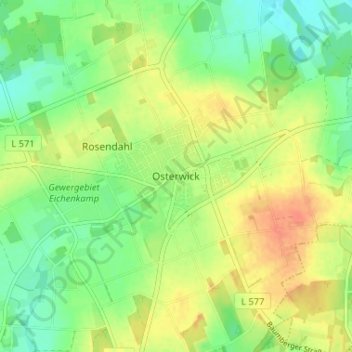 Mapa topográfico Osterwick, altitud, relieve