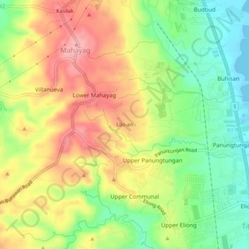 Mapa topográfico Lilo-an, altitud, relieve
