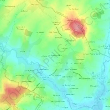 Mapa topográfico La Beauchardière, altitud, relieve