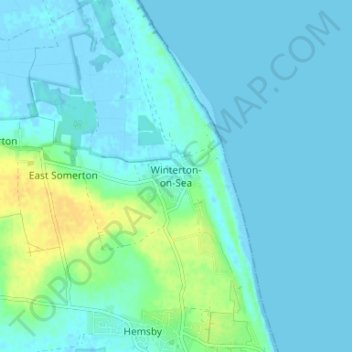 Mapa topográfico Winterton-on-Sea, altitud, relieve