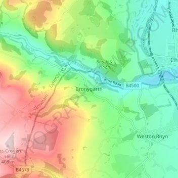 Mapa topográfico Bronygarth, altitud, relieve
