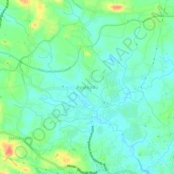 Mapa topográfico Ayakkadu, altitud, relieve