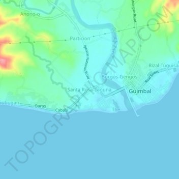 Mapa topográfico Santa Rosa‑Laguna, altitud, relieve
