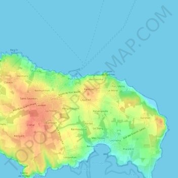Mapa topográfico Kermoël, altitud, relieve