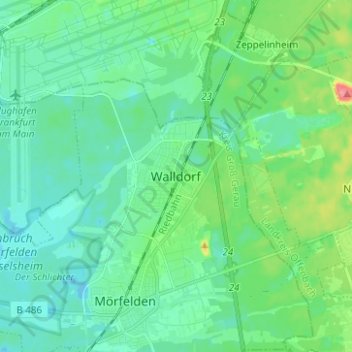 Mapa topográfico Walldorf, altitud, relieve