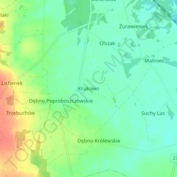 Mapa topográfico Krukowo, altitud, relieve