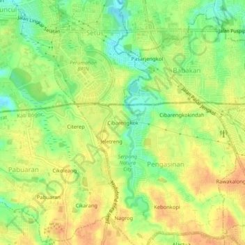 Mapa topográfico Cibarengkok, altitud, relieve