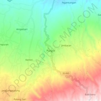 Mapa topográfico Puspo, altitud, relieve