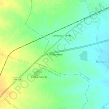 Mapa topográfico Kammagudem, altitud, relieve