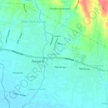 Mapa topográfico Pendem, altitud, relieve
